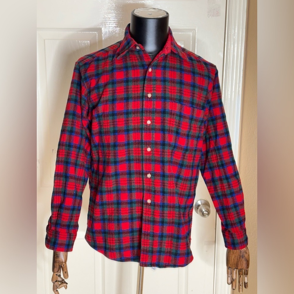 VTG Pendleton Flannel Shirt Mens Medium Red Tartan Plaid Wool Long Sleeve​​​ - Picture 6 of 12
